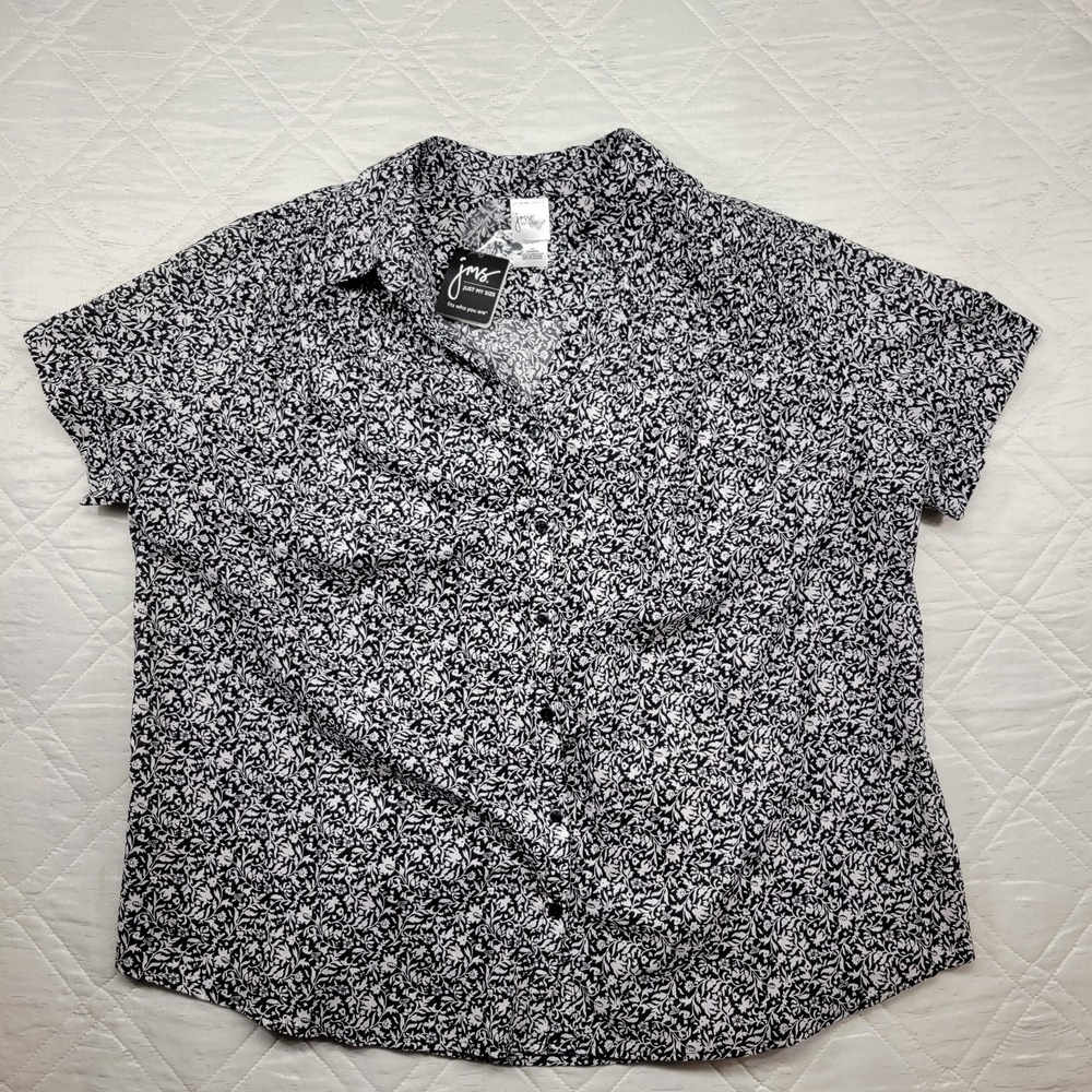 jms Just My Size black & white floral print button down shirt size 4X nwt